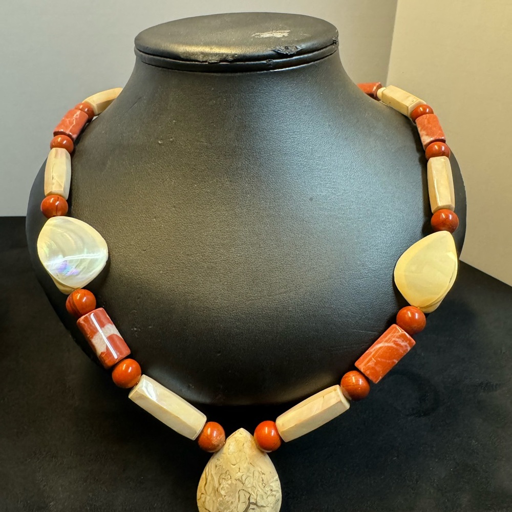 Elegant Red and Cream Beaded Necklace